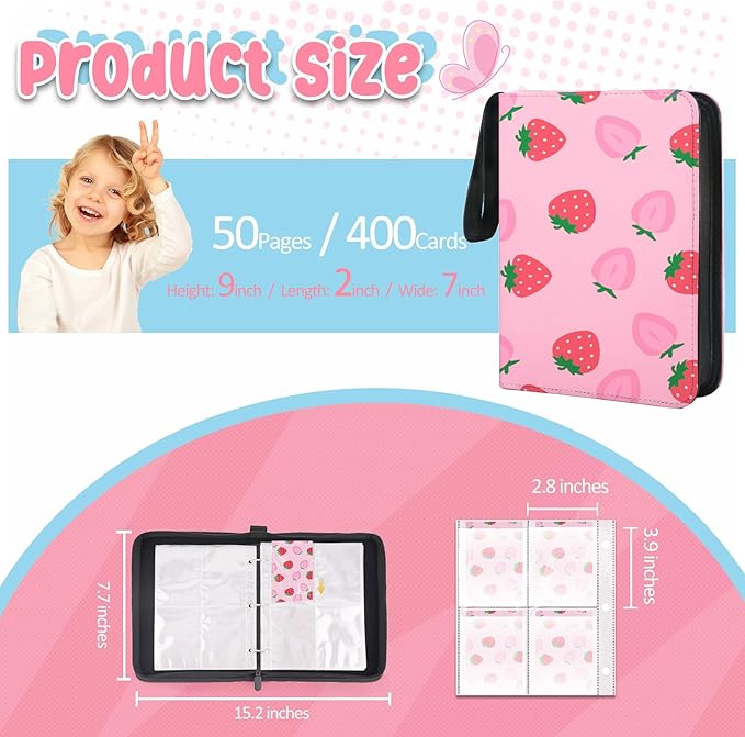 Collectible Trading Card Albums, 400 Card Holders with 50 Removable Sleeves, Portable 4 Pockets Collectible Trading Card Binder, PU Card Collection Binder for MTG, TCG, Sport Card, Game Cards