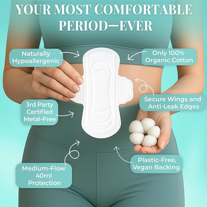 Tampon Tribe Organic Cotton Pads for Teens | 96 Absorbent Period Pads with Wings | 100% Organic Cotton, Hypoallergenic, Metal and Chemical-Free with Anti-Leak Edges | 96 Count - Teens