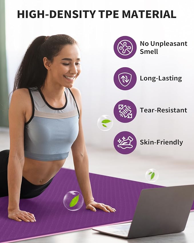 CAMBIVO Yoga Mat 72" x 48" Large Workout Mat for Home Gym Flooring | 6mm-12mm (0.24"-0.48") Extra Thick Exercise Mat for Apartment Fitness | High-Density TPE Cushioning for Joint Protection