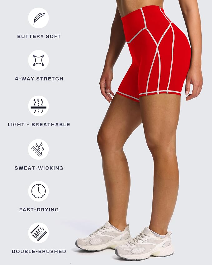 Aoxjox Lexi Lined Workout Biker Shorts for Women Tummy Control High Waisted Exercise Athletic Gym Running Yoga Short 6"