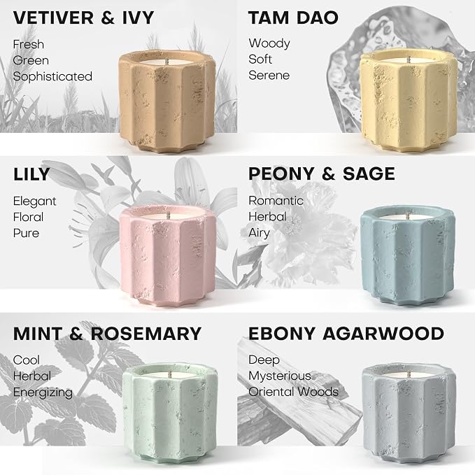 Scented Candles Set for Home, 6 Pack Natural Soy Wax Candle Gift Set, Non-Toxic Cement Jar Candles, Luxury Aromatherapy for Stress Relief, Highly Scented, Housewarming Gifts