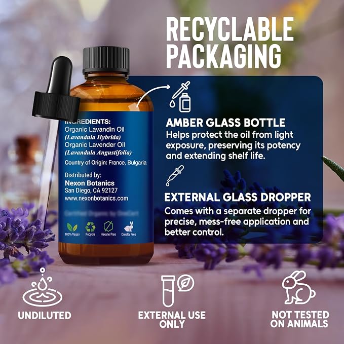 Organic Lavender Essential Oil 30 ml - Naturally Derived Oils for Aromatherapy, Diffusers, DIY, Candle and Soap Making Scent - Nexon Botanics