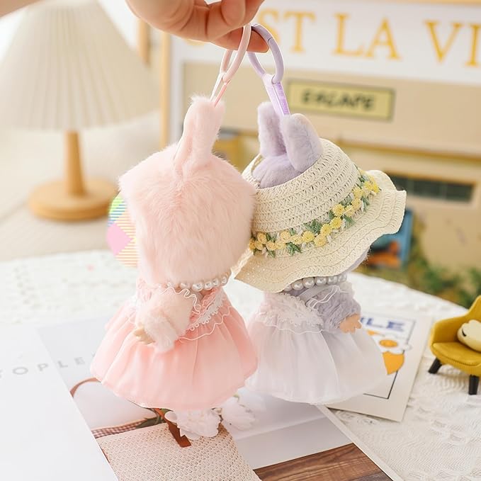 Clothes for Dolls Accessories, Outfit Set 3 Pieces Gauze Dress for 15cm 17cm Doll (No Doll), Romantic Hat Skirt Doll Clothing Set Replacement Pink