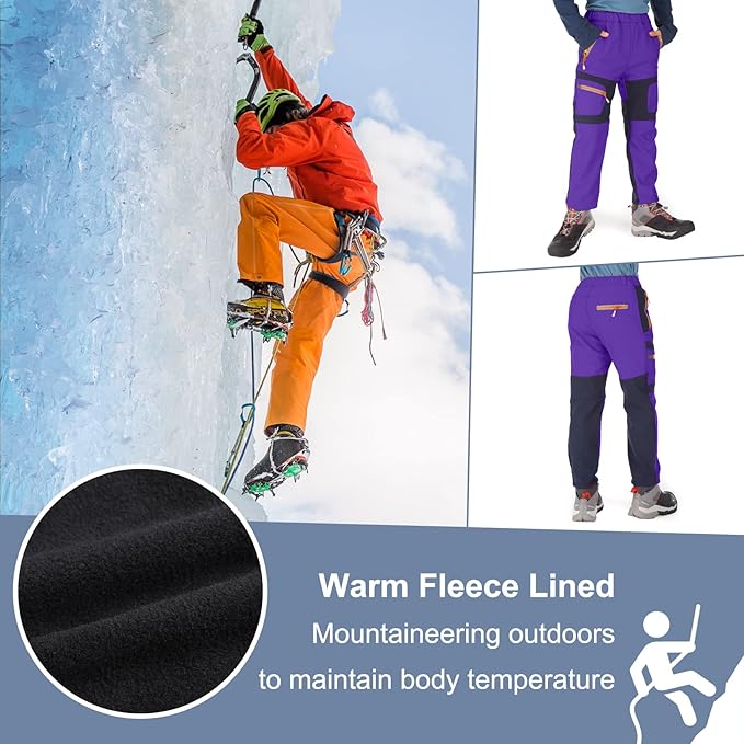 linlon Kids Boy's Snow Waterproof Pants Youth Fleece Lind Hiking Softshell Warm Insulated Trousers