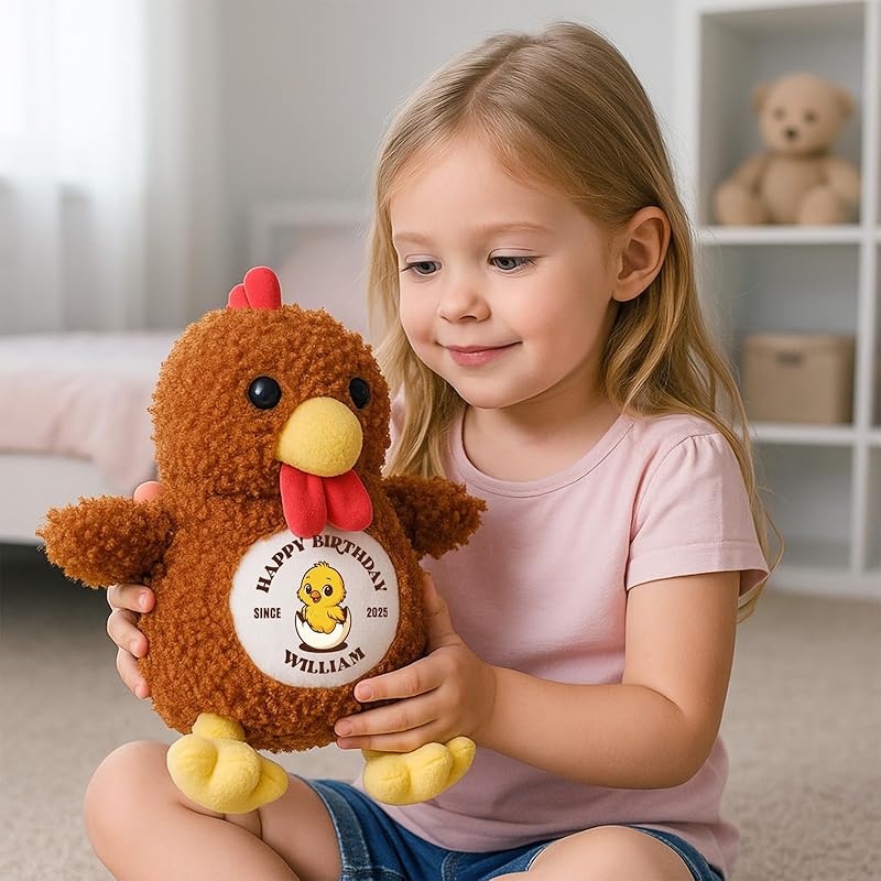 Custom Chicken Stuffed Animal 10.2" Chicken Plush Doll, Soft Cute Birthday Christmas Gift for Girls Boys Farm Lovers