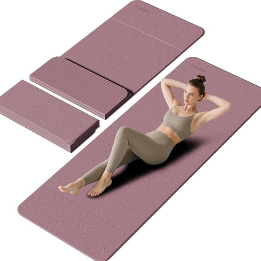 PAIDU Foldable Yoga Mat - 10mm Extra Thick, 75"26" Non-Slip Exercise Fitness Mat | SGS Eco-Certified, Portable for Yoga/Pilates/Studio/Home Workout