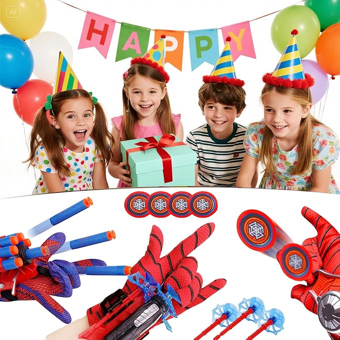 3 Sets Spider Web Shooters, Superhero Toys, Spider Web Plastic Launcher Glove with Wrist Toy Set, Safe Outdoor Action Toys for Boys and Girls-4 Years and Up, AllSaints'Day Christmas Birthday Party