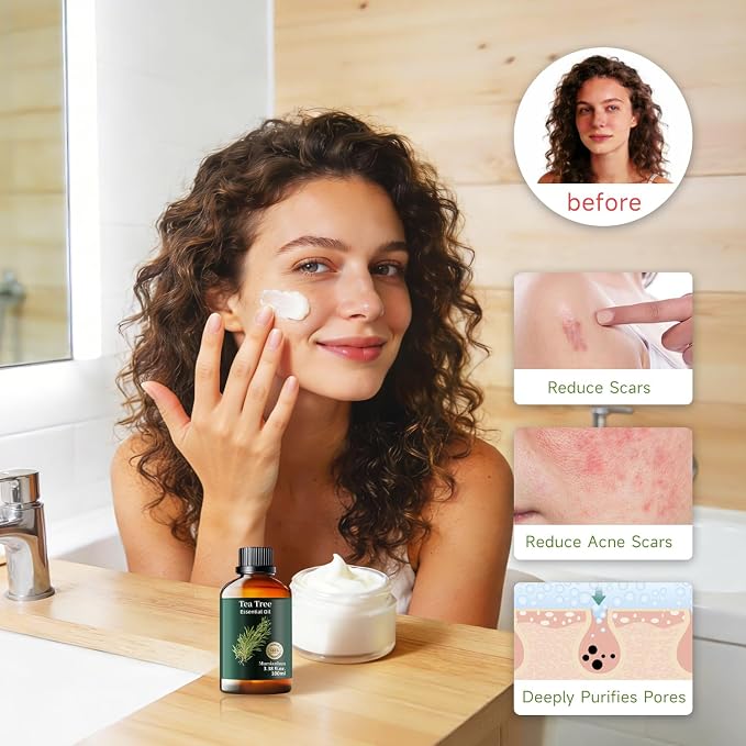 Tea Tree Essential Oil, Fresh Mint Scent, Diffuser, Skin & DIY, 3.38 Fl Oz | Steam-Distilled, Undiluted. Purifying Scent for Home & Outdoor. Skin, Hair & Nail Care. DIY Soap & Spray. Refreshing Mint