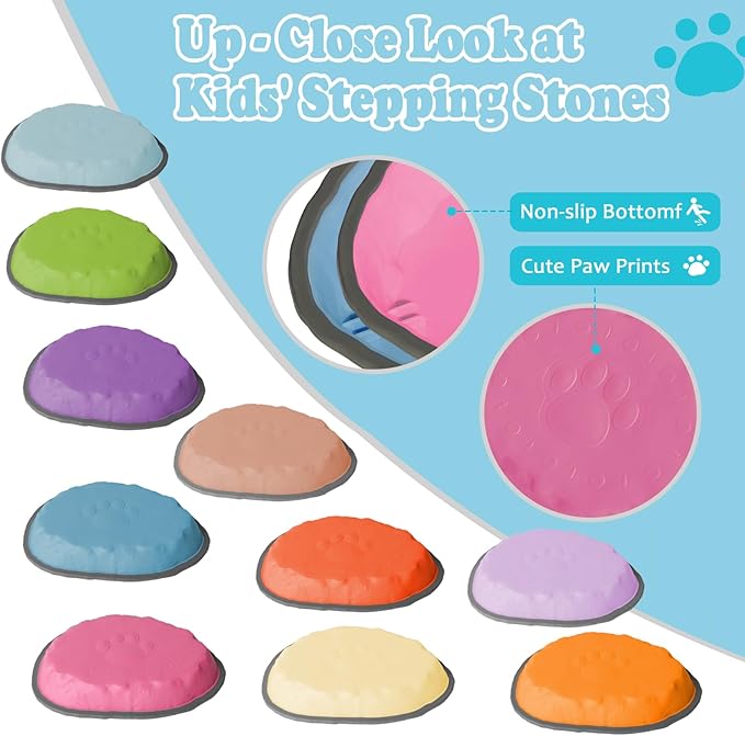 Stepping Stones for Kids, 10 PCS Non-slip Toddlers' Balance Sensory Toys, Indoor & Outdoor Play, Obstacle Course Game for Children Promoting Coordination and Motor Skills, Ages 3 4 5 6 7 8+ (10)