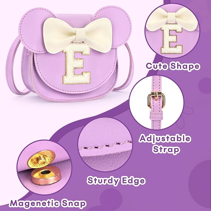 mibasies Toddler Purse Girl Gifts: Girls Birthday Gifts for 3-8 - Toys for Ages 2-4 Girls Mouse Ears Purse, Purple, Letter E