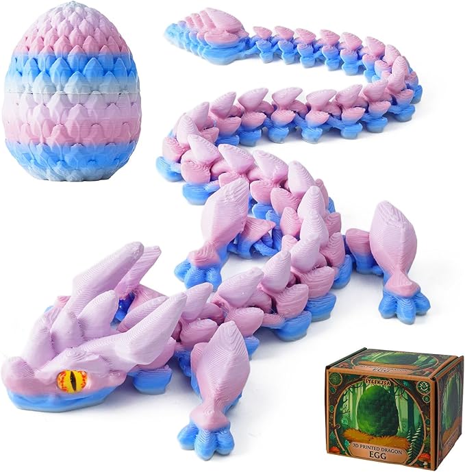 FYEFKJSA 3D Printed Dragon Eggs with Dragon Inside - 12Inch,Articulated Fidget 3D Printed Animals, Interesting Decorative Gift, Easter Basket Essentials Stuffers (Random Ocean Tides)