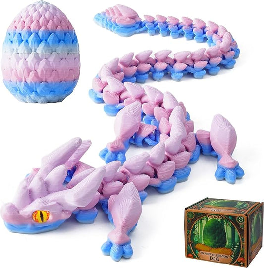 FYEFKJSA 3D Printed Dragon Eggs with Dragon Inside - 12Inch,Articulated Fidget 3D Printed Animals, Interesting Decorative Gift, Easter Basket Essentials Stuffers (Random Ocean Tides)