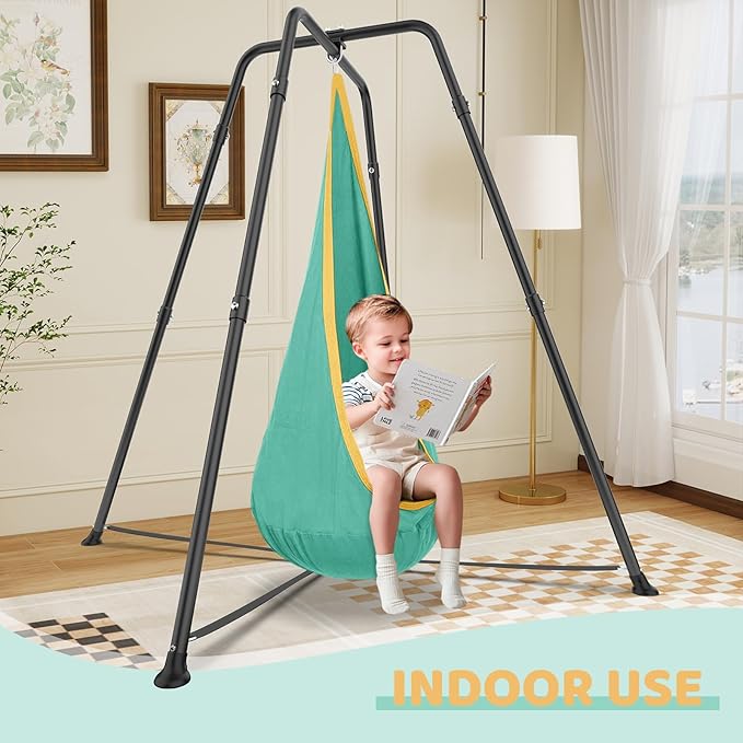 Swing Stand Frame with Sensory Pod Swings and Chair, Sensory Swing Set, X-Shaped Swing Frame, Heavy-Duty Metal Hammock Chair Stand for for Adults Indoor and Outdoor 330LBS(Mint Green)