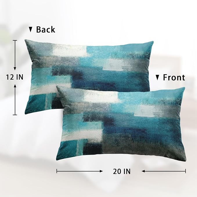 Emvency Throw Pillow Covers Set of 2, 12 x 20 Inch, Abstract Modern Teal | Turquoise Painting Outdoor Decorative Square Pillow Cases Couch Cushion Case for Couch Bed Sofa Living Room Home Decor