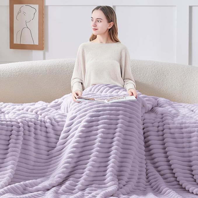 BEDELITE Striped Fleece Throw Blanket, Lavender Fog, 50"x60" | 300GSM Microfiber Fleece, Soft Cozy, Lightweight Warm, Double-Sided Plush, Machine Washable, Gift, Room Decor, for Couch Sofa
