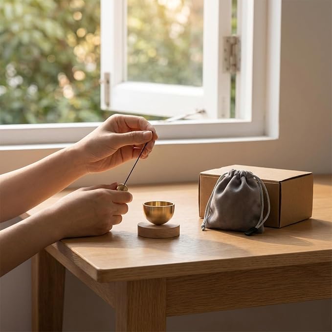Mini Singing Bowl Set,Portable Brass Meditation Sound Bowl for Yoga,Chakra Healing,Stress Relief & Mindfulness,Self Regulation Tools,Handheld Singing Bowl,Unique Spiritual Gift for Women and Men