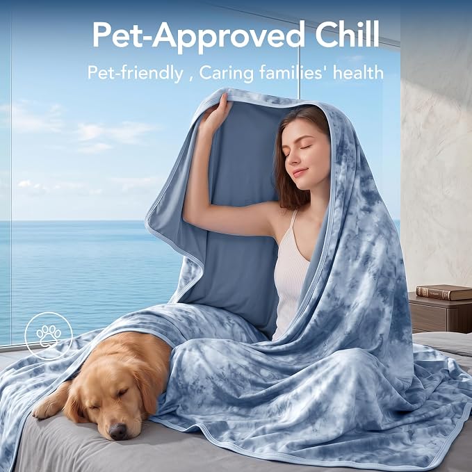 Cooling Blanket Throw 50"x70" for Hot Sleepers | Cold Summer Soft Blanket for Bed Couch and Travel Absorbs Heat Q-Max>0.35 Cool Lightweight Throw for Night Sweats Menopause