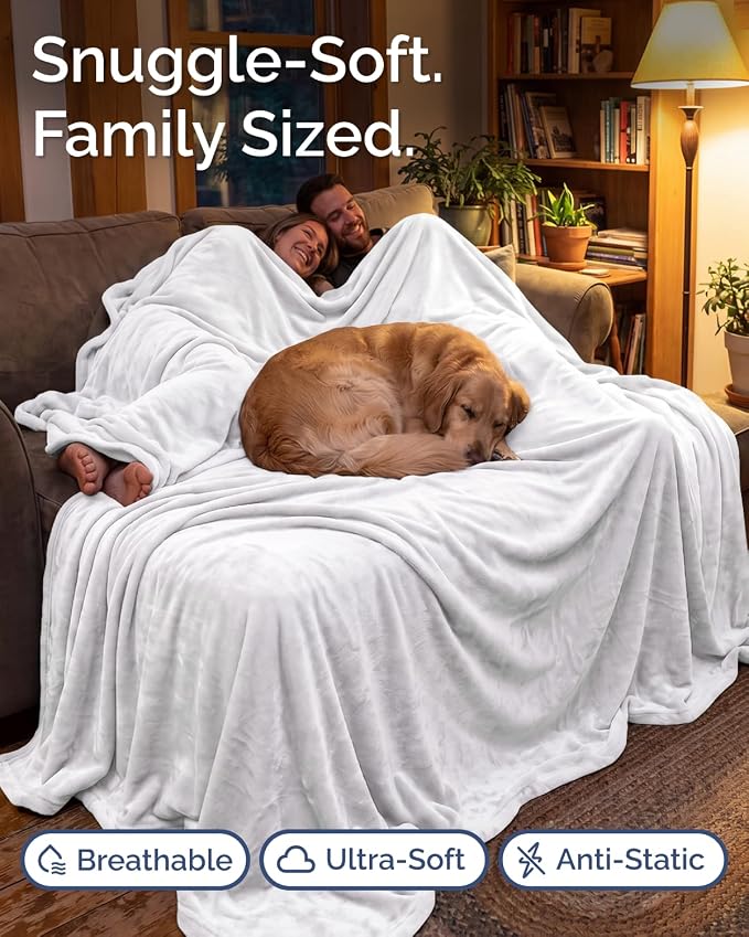 Ultra Soft Fleece Blanket Oversized King Size - Flannel Fleece Luxury Blanket - Lightweight for Couch Bed Chair - Thick, Warm and Breathable - All Season Cozy, White