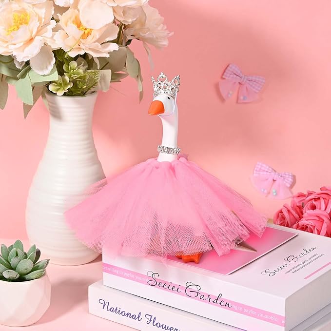 3 Pcs Desk Goose Outfits with Crown Rhinestone Necklace Pink Tutu Dress Princess Costume for 7inch Magnetic Key Holder Mini Goose Statue