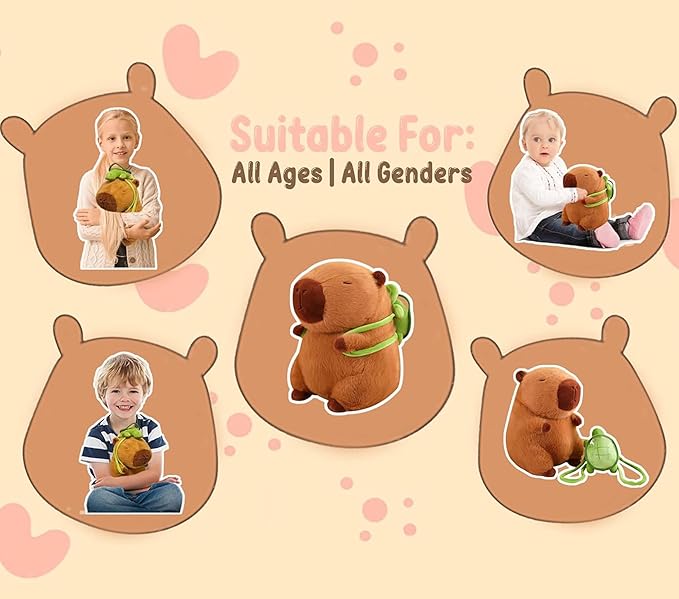 9.8 Inch Capybara Plush Toy with Turtle Backpack, Cute Animal Plush, Cute Doll for Kids, for Girls/Boys, Anxiety Stuffed Animal, Bedtime Huggable Companion