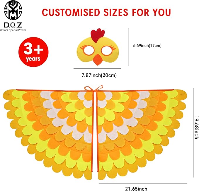 D.Q.Z Bird-Wings-Costume for Kids Dress Up, Felt Feathered Owl Parrot Chicken Animal Role Play Costume, Gift for Girl Boys