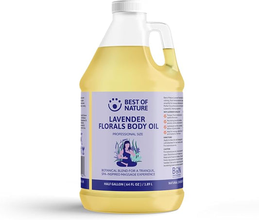 Best of Nature Lavender Florals Aromatherapy Massage & Body Oil - Tranquil, Soothing Blend with Lavender, Sage, Rosewood & Palmarosa, Ideal for Relaxing Massage or Daily Moisturizing (64 Fl Oz)