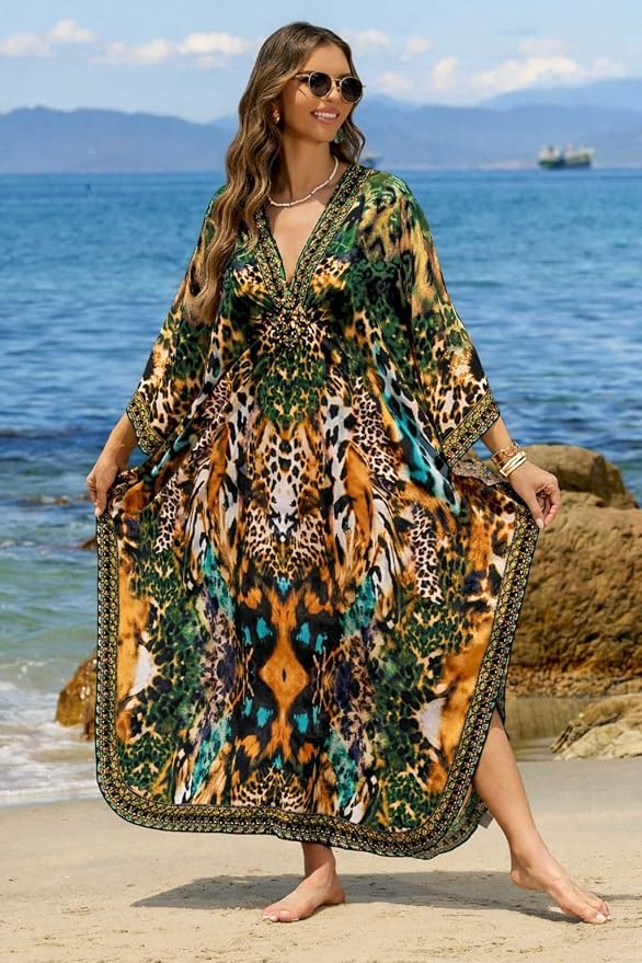 Mumu Dresses for Women Plus Size, Bohemian Kaftan Beach Cover Up Long Maxi Nightgown Soft Loungewear