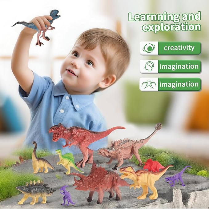 52Pcs Dinosaur Toys for Kids 3-5, Realistic Dino Figures Educational Set with T-Rex Head Storage Box, Safe Plastic Playset, Ideal Gift for Toddlers Boys Girls
