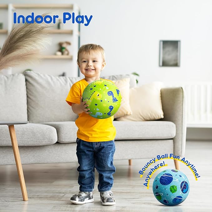 U&C Planet 2 Pack Playground Balls for Toddler Kids, 6 inch 8.5 inch Cartoon Rubber Balls with Pump, Dodgeball Kickball for Outdoor & Indoor Game, Great Gift for Boys Girls Aged 1 and Above