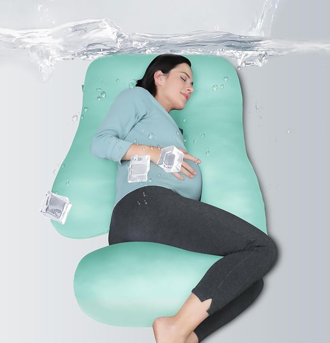 MOON PARK Pregnancy Pillows for Sleeping - U Shaped Full Body Maternity Pillow with Removable Cover - Support for Back, Legs, Belly, HIPS - 65 Inch - Turquoise - Cooling Cover