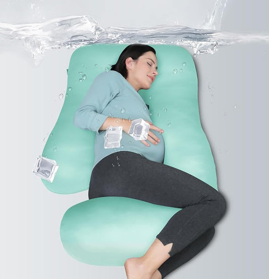 MOON PARK Pregnancy Pillows for Sleeping - U Shaped Full Body Maternity Pillow with Removable Cover - Support for Back, Legs, Belly, HIPS - 65 Inch - Turquoise - Cooling Cover
