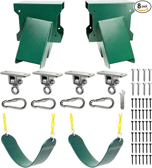 Swing Sets Brackets Heavy Duty - 2 A-Frame End Swing Brackets 2 Swing Seats and 4 Swing Hangers with Mounting Hardware, Backyard Playground Porch Swing Set Kit Fits 4x4 Legs & 4x6 Beam