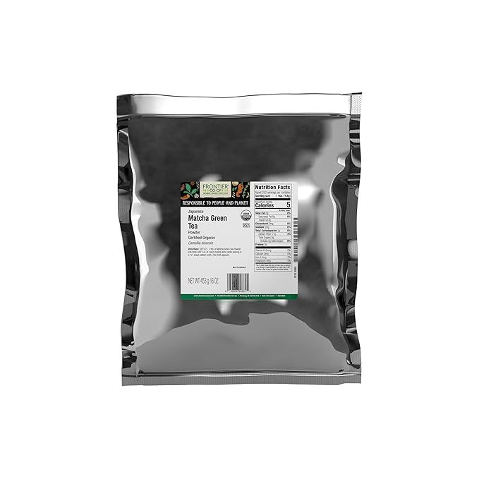 Frontier Co-op Organic Japanese Matcha Green Tea Powder, 1-Pound Bulk, Heavy Body with Vegetal Flavor, Kosher, Non Irradiated
