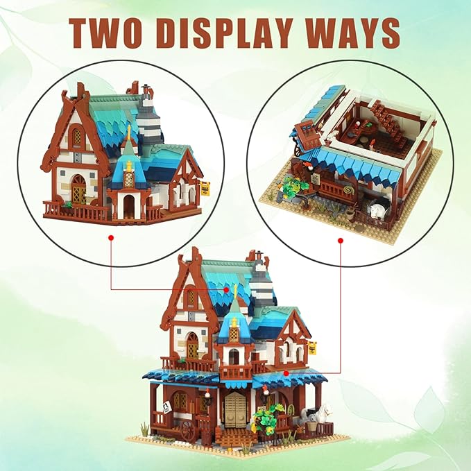 Mini Bricks 1767PCS Fairy Tale Medieval Vintage Post Station Building Blocks,Creative Ideals Village House Architecture Building,Best Halloween for 14+ Boys, Girls or Kids Adults