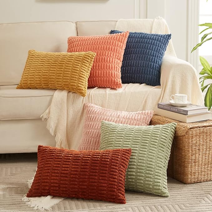 Fancy Homi 4 Packs Decorative Throw Pillow Covers for Living Room Couch Bed, Modern Farmhouse Boho Home Décor Accent Cushion Case, 16" x 16", Rust