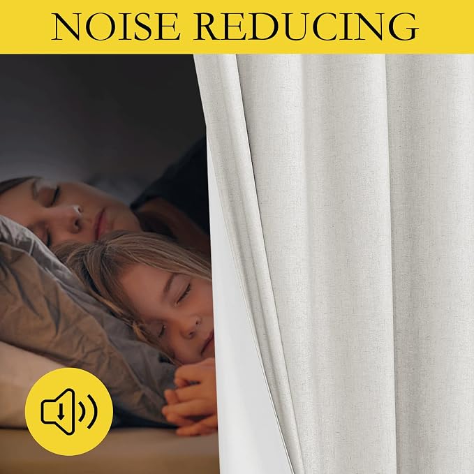 NICETOWN Linen Blackout Curtains for Kitchen, Ivory, 2 Panels, 34" Wide x 48" Long, Short Kitchen Burlap Linen 100% Blackout Drape Panels for Night Shift, Great Job for Blocking Light