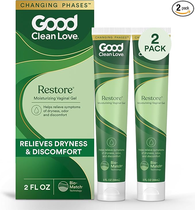 Good Clean Love Restore Moisturizing Vaginal Gel, pH-Balanced Vaginal Moisturizer, Water-Based Feminine Care with Aloe Vera & Lactic Acid, Reduces Dryness, Discomfort & Odor for Women, 2 Oz (2-Pack)