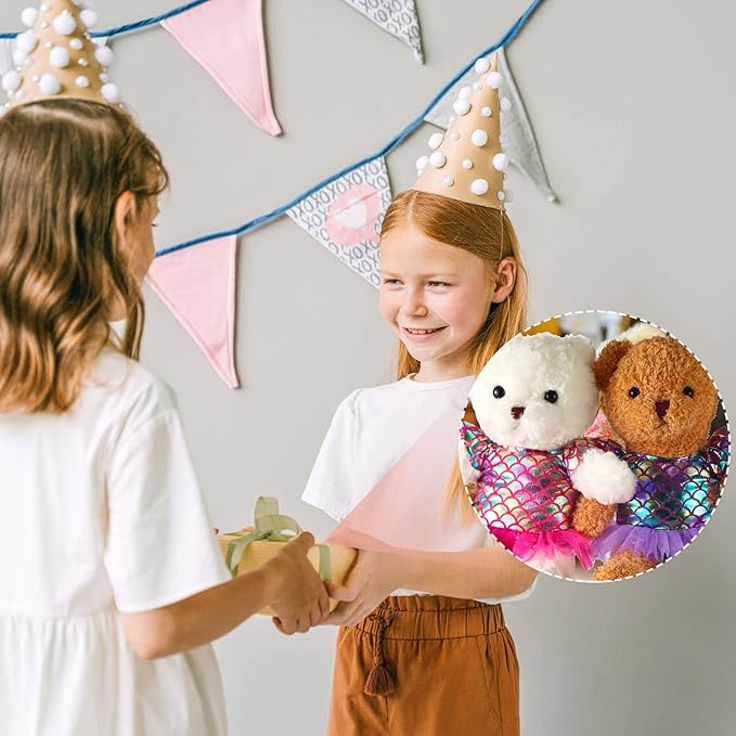 Set of 2 Summer Teddy Bear Clothes Cap & Gow Outfit Fits Make Your Own Most 14" - 18" Bear Plush Stuffed Animal Outfit Pet Dog Doll Cap and Gown Build a Bear Clothe(Mermaid Style, Fit 14"-18")
