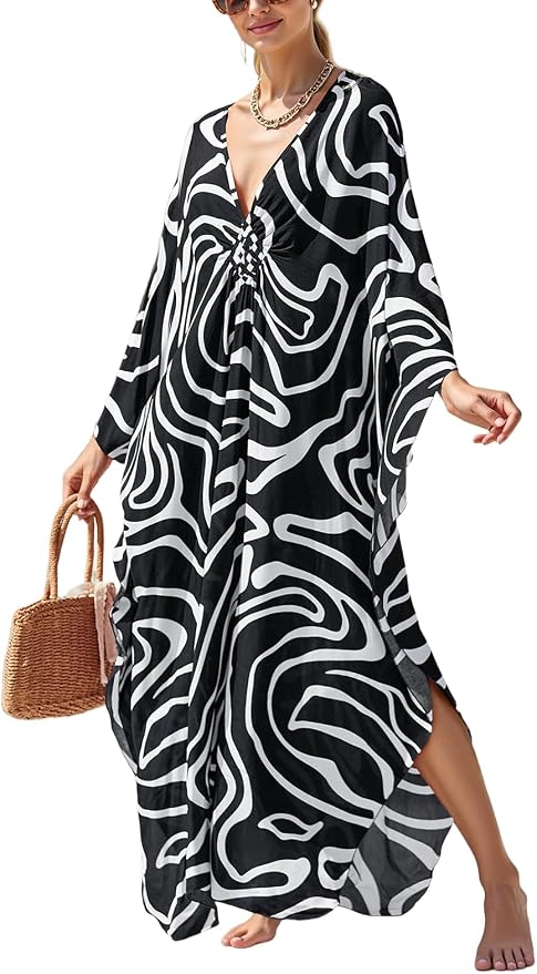 Mumu Dresses for Women Plus Size, Bohemian Kaftan Beach Cover Up Long Maxi Nightgown Soft Loungewear