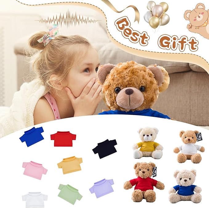 Personalized Teddy Bear Clothes with Photo Text, Custom Stuffed Animal Clothing Fit 8-16inch Stuffed Bear Clothes, Personalized Doll Clothing Make Your Own Plush Doll Shirt