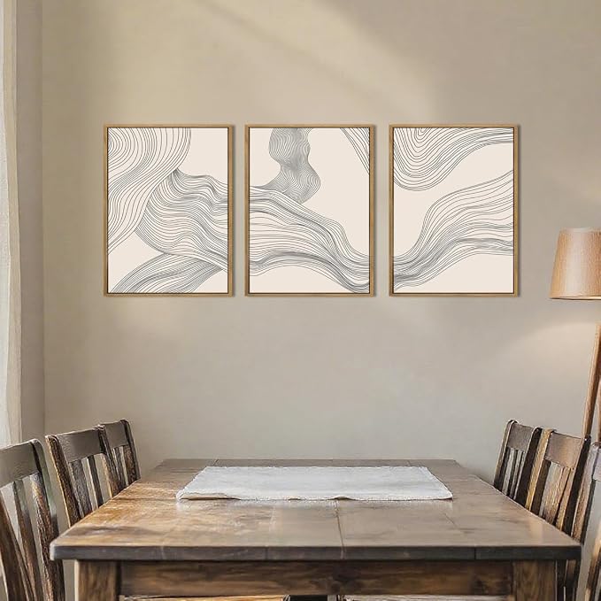 ANHUIB Neutral Canvas Wall Art Modern Abstract Canvas Painting Beige Wall Decor 12x16 Inch Set of 3 for Living Room Bedroom Bathroom