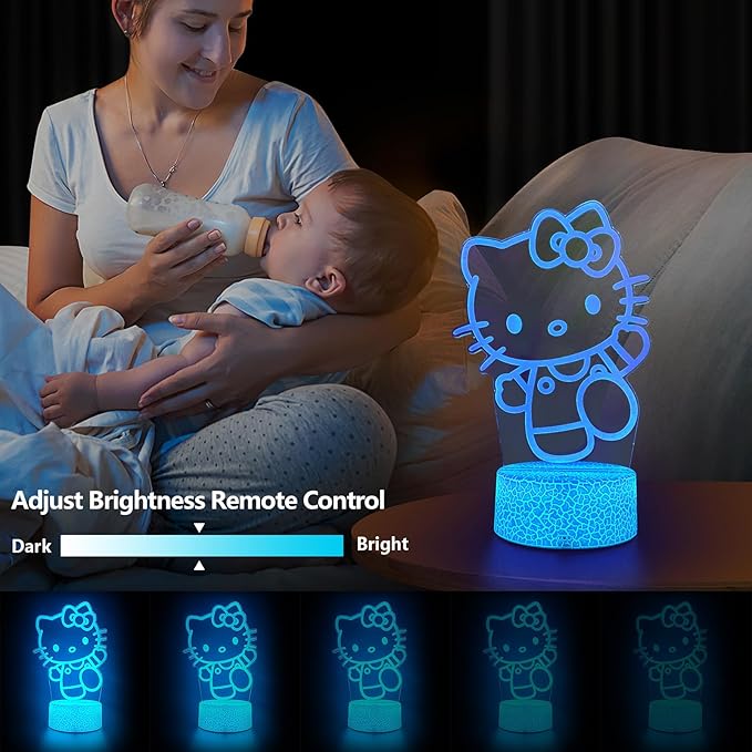 Cat Night Light Cute Night Light - Anime Charater 16 Color Change Decor Kitty Lamp with Remote, Dim, Timer,Kids Gifts for Christmas Birthday,Nursery Baby
