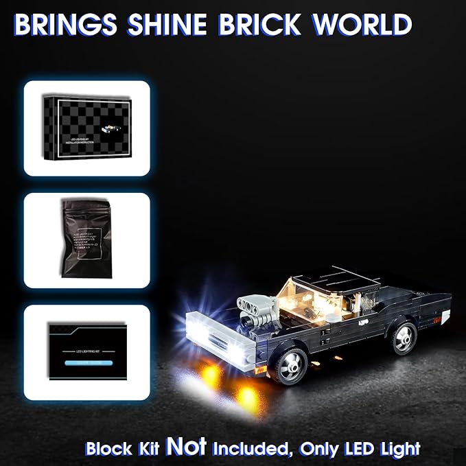 Vaodest LED Light for Lego 76912 Speed Champions Fast & Furious 1970 Dodge Charger R/T Set,Design and Configuration Compatible with Model 76912 (LED Light Only, Not Building Block Kit)