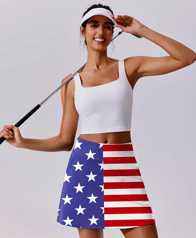 PINSPARK 17" Golf Skorts for Woman High Waisted Tennis Skirt with 4 Pockets | Lightweight, Quick Dry, 4-Way Strecth, Breathable, Tummy Control, UPF 50+ Athletic Skort for Workout, Pickleball, Gym, Casual