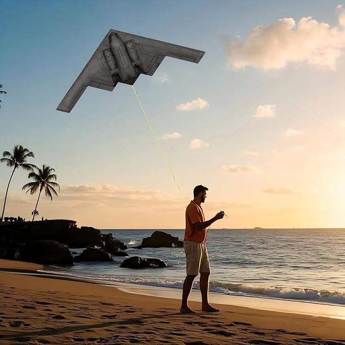 Big Kite, B2 Bomber Model Kites,1:26Perfect Remake, A Kite of Choice for Adults and Military hobbyists、Equipped with 300 metres /984 Foot String Plate and a Pair of Cut-Resistant Gloves