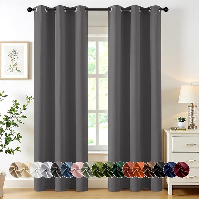 MIULEE Blackout Curtains for Bedroom 2 Panels 40 x 84 Inch Long Gray | Thermal Insulated, Living Room Darkening Grommet Drapes, Noise Reducing, Light Blocking Window Treatments