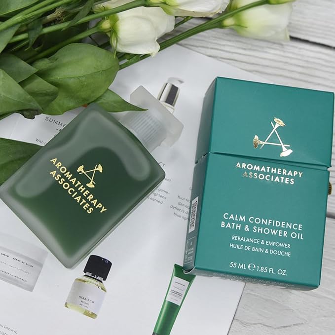 Aromatherapy Associates Calm Confidence Bath & Shower Oil, 55ml, Aromatherapy Body Oil with Blue Tansy, Sandalwood & Jasmine to Rebalance & Empower, Vegan