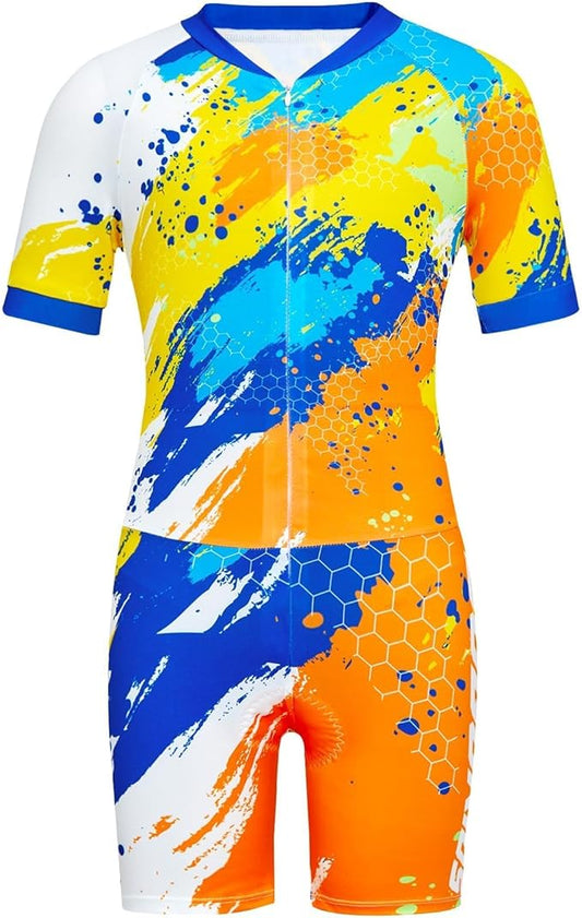 Gogokids Boys Cycling Jersey Youth Bike Suit with 3D Cushion, Kids Teen Short Sleeve Bicycle Clothes