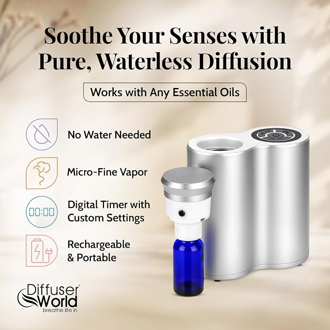 800 Sq Ft Waterless Diffuser for Essential Oils, Aroma Infinity Silver Portable Aroma Atomizer for Room Fragrance, Home Scent Machine, Air Aromatherapy Oil Diffusers
