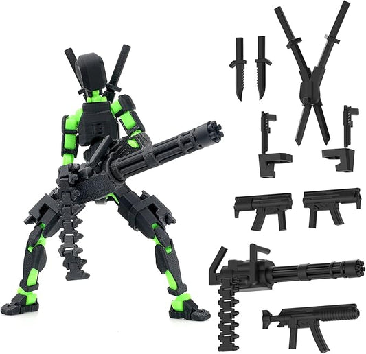 【Assembled】 T13 Action Figure Set, Giant Sword Titan 13 Robot Action Figure 3D Printed robo 13 Action Fidget Toys Dummy Figure Articulated, T13 for Collectors Desktop Decorations (Black-Green)